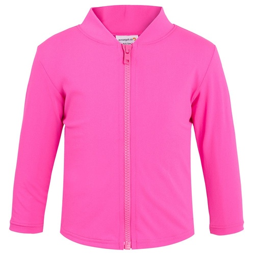 ESCARGOT TODDLER GIRLS ZIP UP LONG SLEEVE SUNTOP - HOT PINK, SWIMWEAR, GIRLS RASHIE [Size: 1]