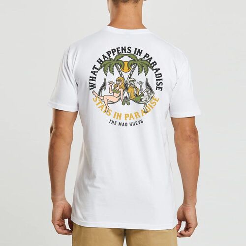 The Mad Hueys What Happens in Paradise SS Men's T Shirt - White [Size: Small]