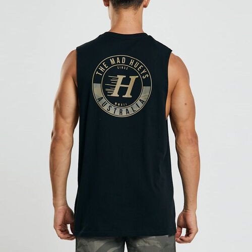 The Mad Hueys H Camo Muscle Men's T Shirt - Black [Size: Small]