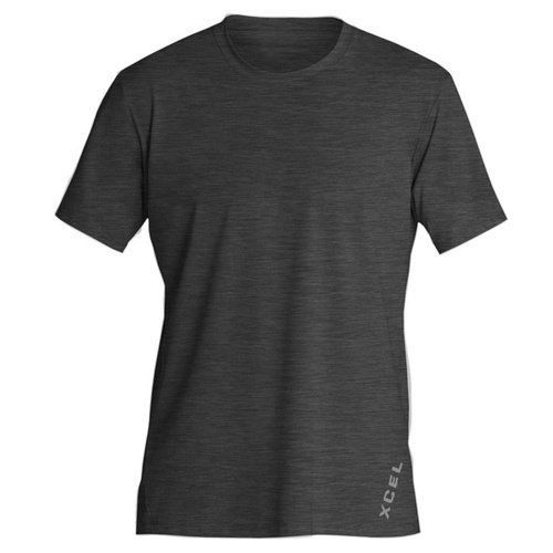 XCEL MEN'S BLACK HEATHER SHORT SLEEVE UV-UBA SUN PROTECTION SHIRT - MEN'S RASHIE [size: Small]