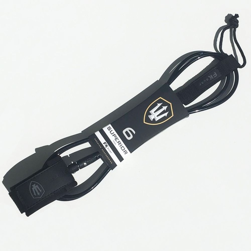 FAR KING 6ft SUPERIOR SURFBOARD LEG ROPE / SURFBOARD LEASH BLACK WITH GREY LOGO'S