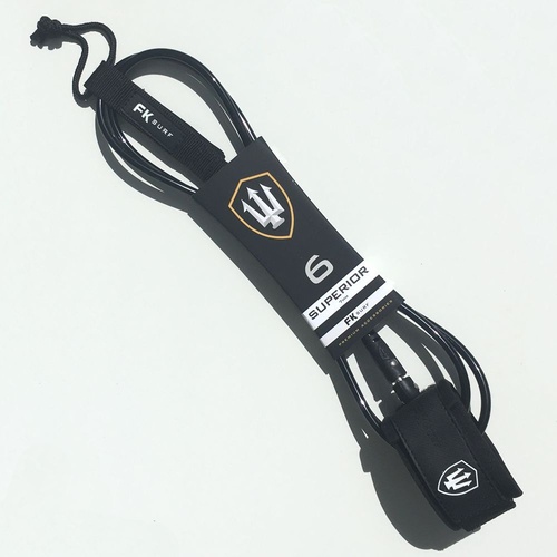 FAR KING 6ft SUPERIOR SURFBOARD LEG ROPE / SURFBOARD LEASH BLACK WITH WHITE LOGO'S