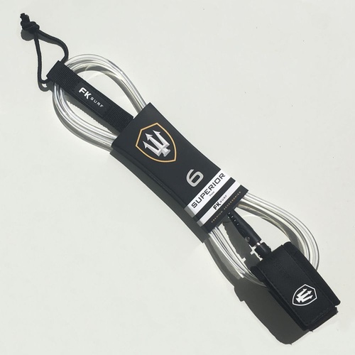 FAR KING 6ft SUPERIOR SURFBOARD LEG ROPE / SURFBOARD LEASH BLACK, WHITE & CLEAR