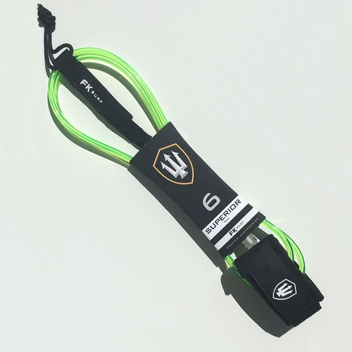 FAR KING 6ft SUPERIOR SURFBOARD LEG ROPE / SURFBOARD LEASH GREEN WITH WHITE LOGO'S