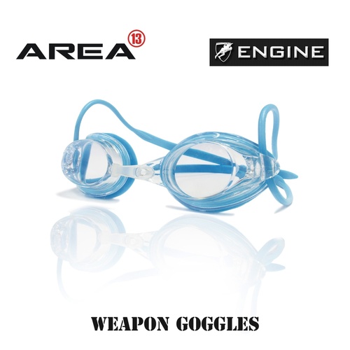 ENGINE WEAPON SWIMMING GOGGLES, BLOCK BLUE, CLEAR LENS SWIMMING GOGGLES